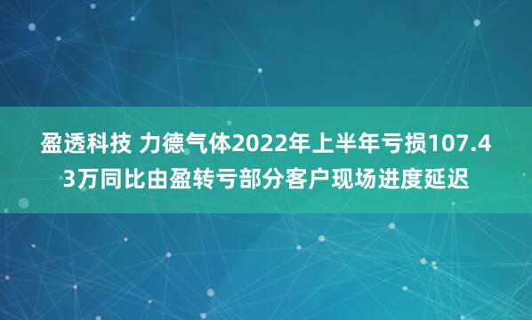 盈透科技 力德气体2022年上半年亏损107.43万同比由盈转亏部分客户现场进度延迟